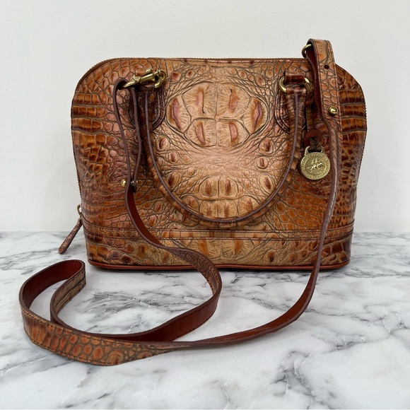 Brahmin Toasted Almond Collection Top Handle Handbag Crossbody Bag Croc Embossed - Picture 1 of 16